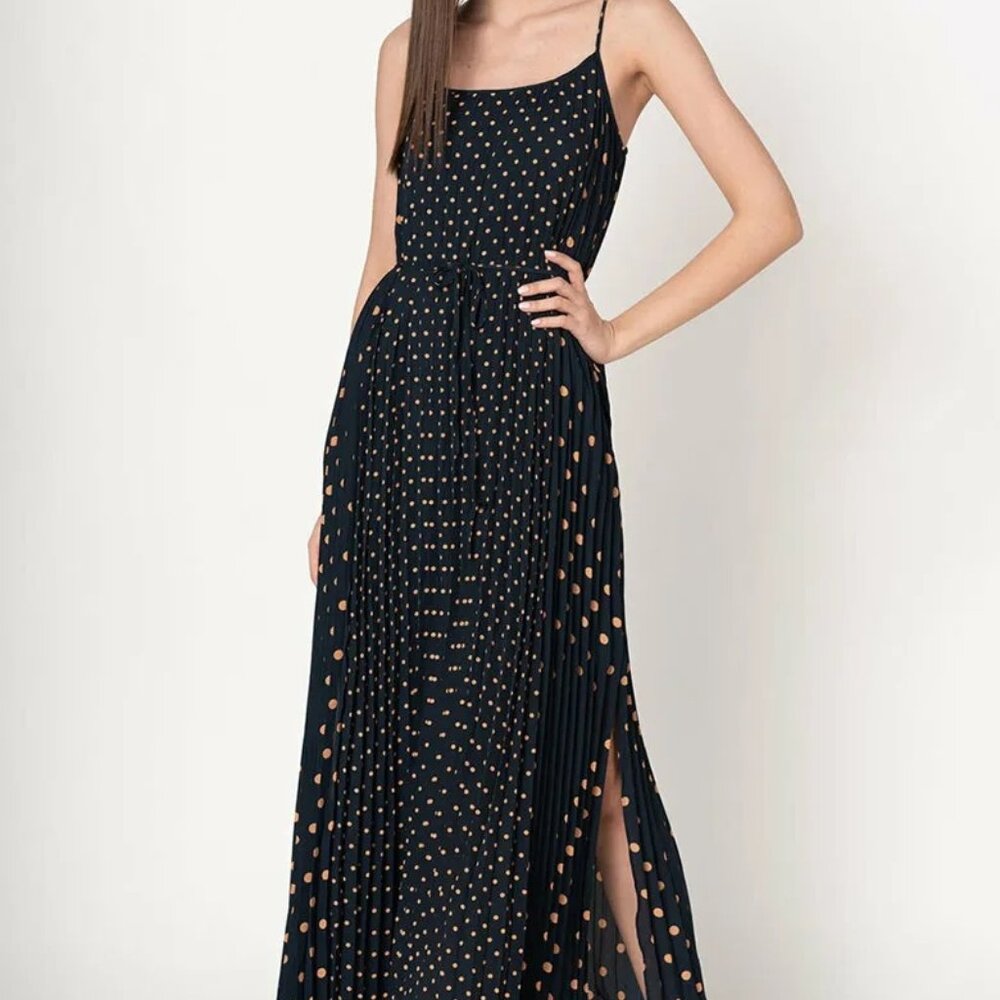 Banana Republic Polka Dot Pleated Maxi Dress, Navy/Beige SIZE 00P